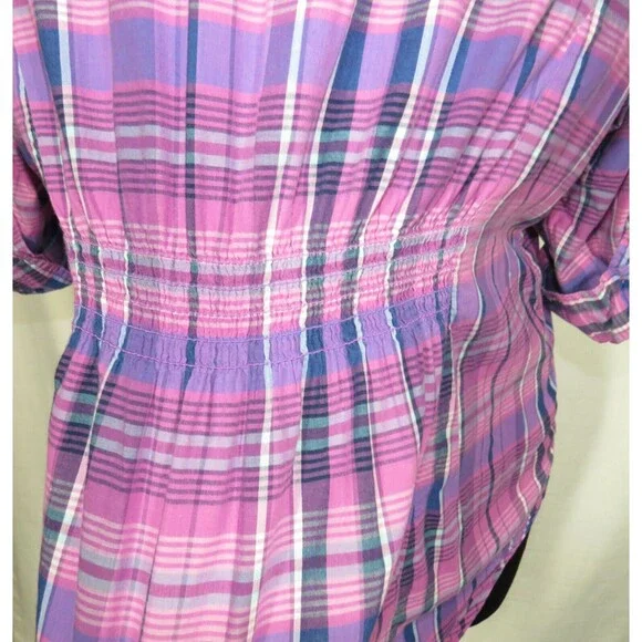 Lane Bryant Lilac Purple Multi Plaid Button Up Cotton Blouse Plus Size 18-20 - Picture 5 of 8